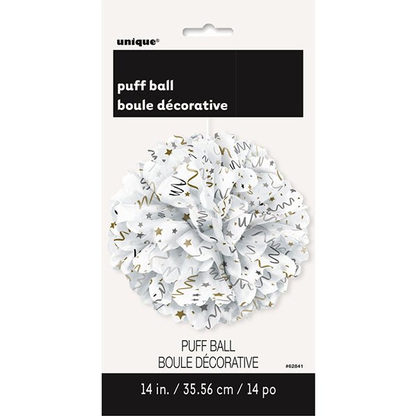 Puff Ball Decoration - Jazzy Silver & Gold 35cm - The Party Marketplace