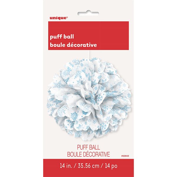 Puff Ball Decoration - Snowflake Print 35cm - The Party Marketplace