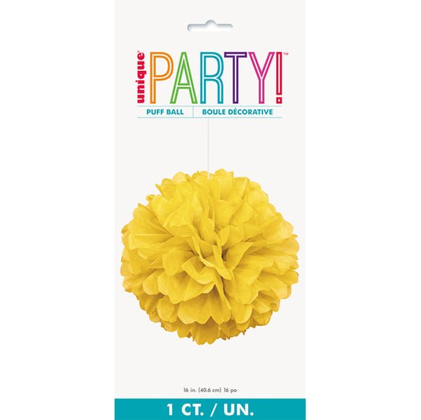 Puff Ball Decoration - Sunflower Yellow 40cm - The Party Marketplace