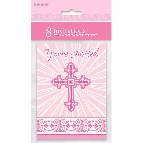 Radiant Cross Pink Invitations (Pack of 8) - The Party Marketplace