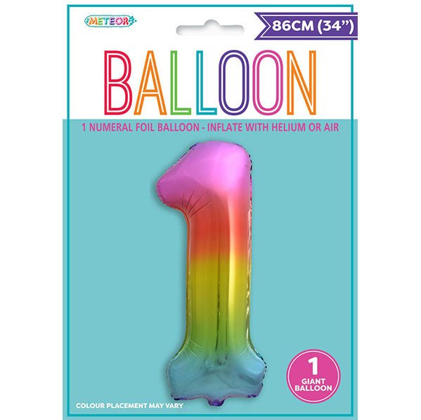 Rainbow "1" Numeral Foil Balloon (86cm) - The Party Marketplace