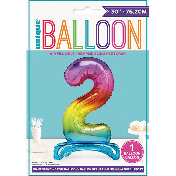 Rainbow "2" Giant Standing Numeral Foil Balloon (76cm) - The Party Marketplace