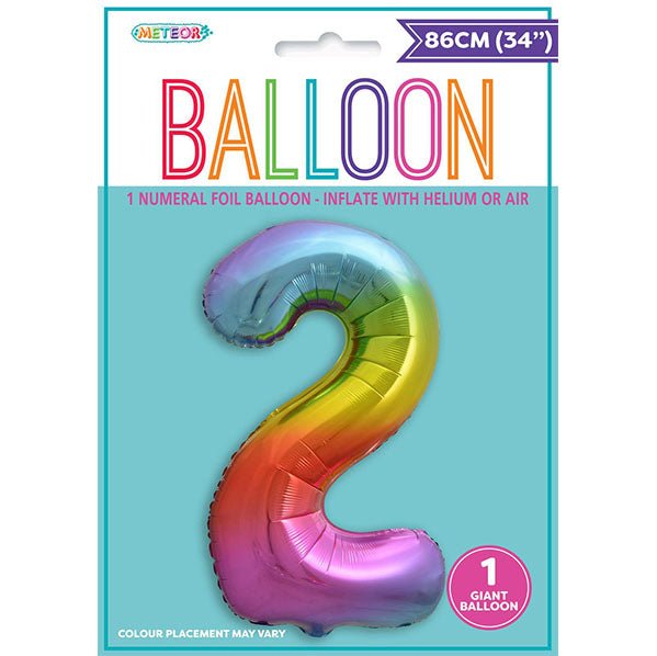 Rainbow "2" Numeral Foil Balloon (86cm) - The Party Marketplace