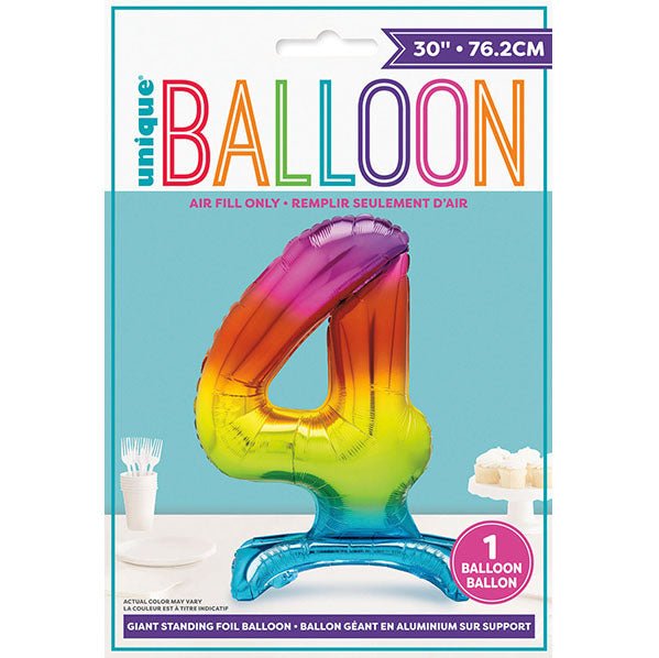 Rainbow "4" Giant Standing Numeral Foil Balloon (76cm) - The Party Marketplace