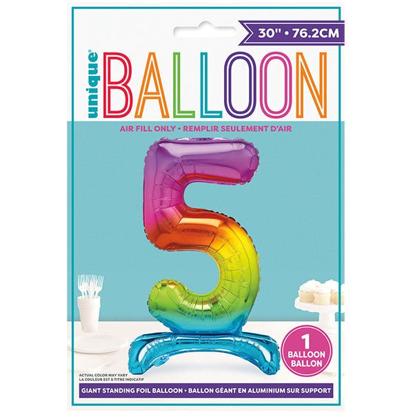 Rainbow "5" Giant Standing Numeral Foil Balloon (76cm) - The Party Marketplace