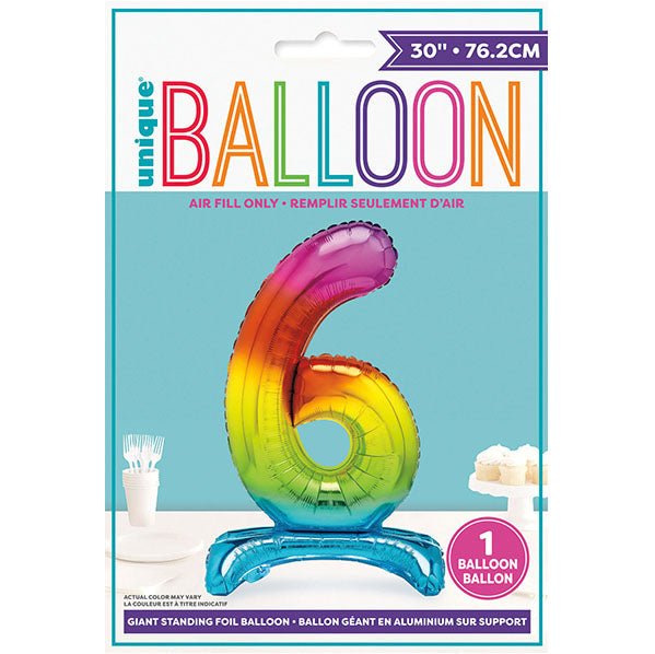 Rainbow "6" Giant Standing Numeral Foil Balloon (76cm) - The Party Marketplace