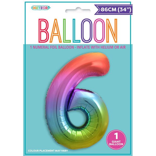 Rainbow "6" Numeral Foil Balloon (86cm) - The Party Marketplace