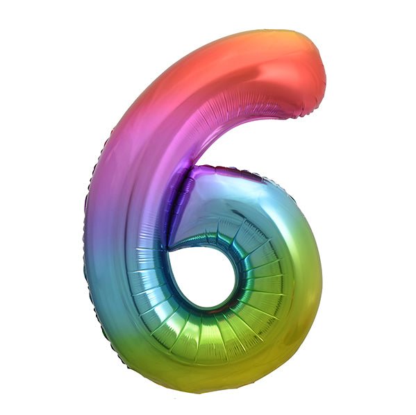 Rainbow "6" Numeral Foil Balloon (86cm) - The Party Marketplace