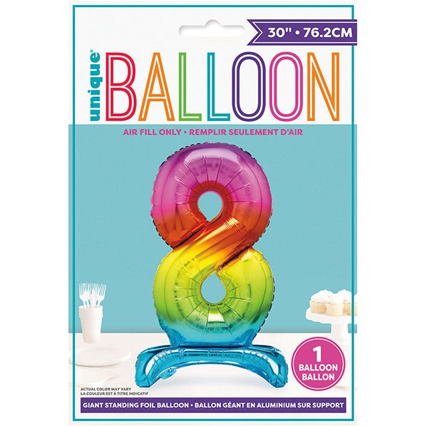 Rainbow "8" Giant Standing Numeral Foil Balloon (76cm) - The Party Marketplace