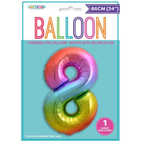 Rainbow "8" Numeral Foil Balloon (86cm) - The Party Marketplace