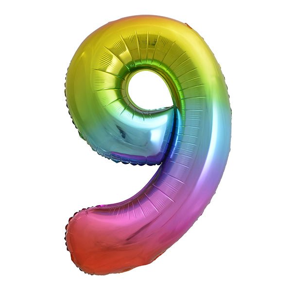 Rainbow "9" Numeral Foil Balloon (86cm) - The Party Marketplace