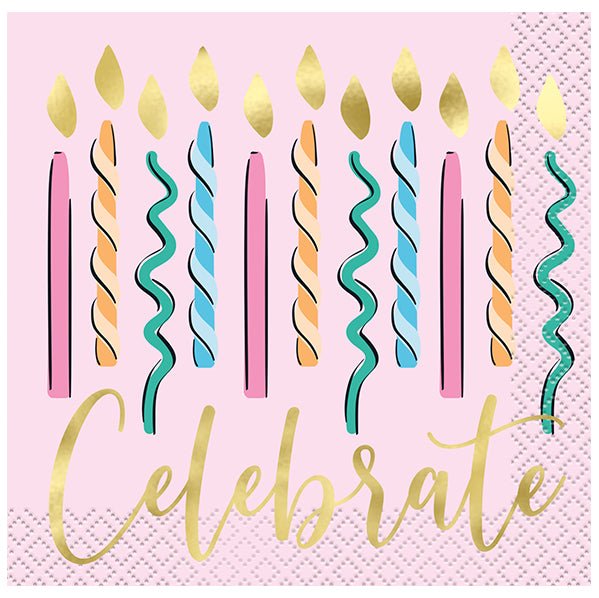 Rainbow Birthday Sweets Foil Stamped Beverage Napkins (Pack of 16) - The Party Marketplace