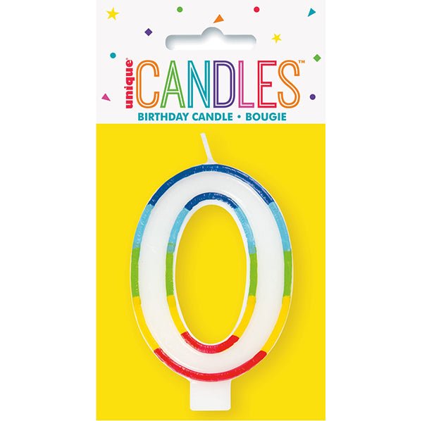 Rainbow Border Numeral Candle - 0 - The Party Marketplace
