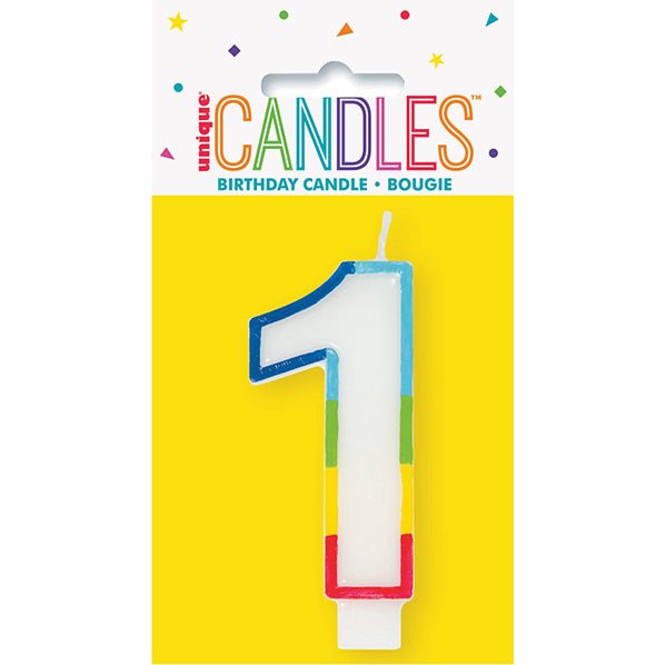 Rainbow Border Numeral Candle - 1 - The Party Marketplace