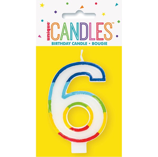 Rainbow Border Numeral Candle - 6 - The Party Marketplace