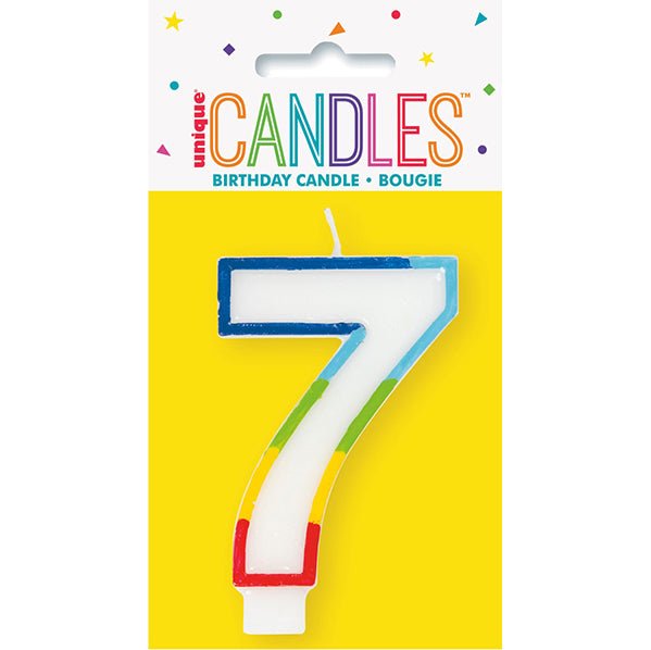 Rainbow Border Numeral Candle - 7 - The Party Marketplace