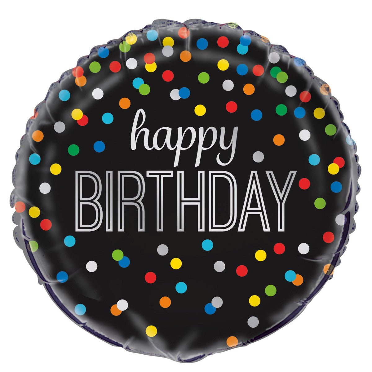 Rainbow Dot Black "Happy Birthday" Foil Balloon 45cm - The Party Marketplace