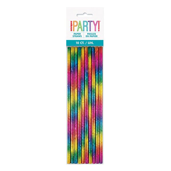 Rainbow Foil Paper Straws (Pack of 10) - The Party Marketplace