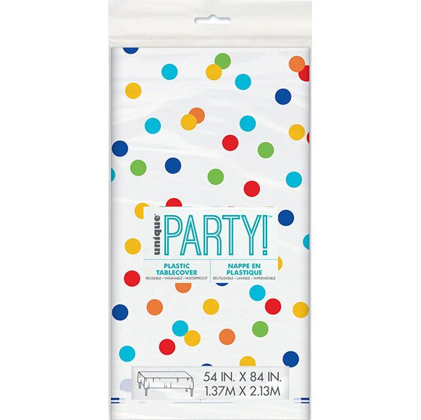 Rainbow Polka Dot Printed Tablecover 137cm x 213cm - The Party Marketplace