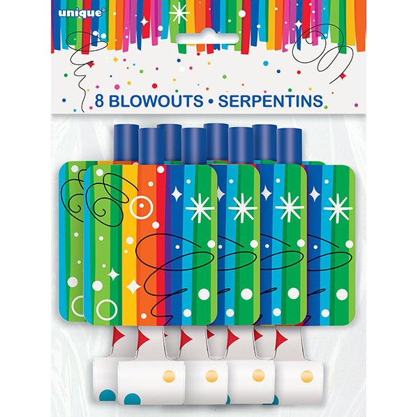 Rainbow Ribbon Birthday Blowouts (Pack of 8) - The Party Marketplace