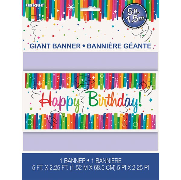 Rainbow Ribbons "Happy Birthday" Giant Wall Banner - 1.52m - The Party Marketplace