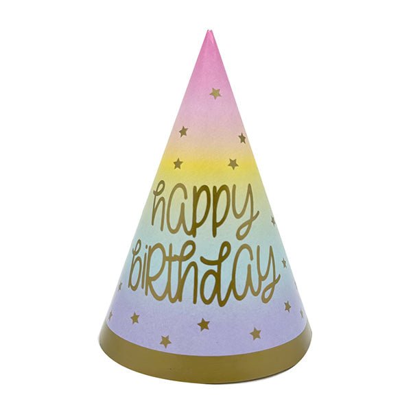 Rainbow Star "Happy Birthday" Party Hats (Pack of 8) - The Party Marketplace