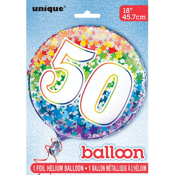 Rainbow Stars "50" Foil Balloon 45cm - The Party Marketplace