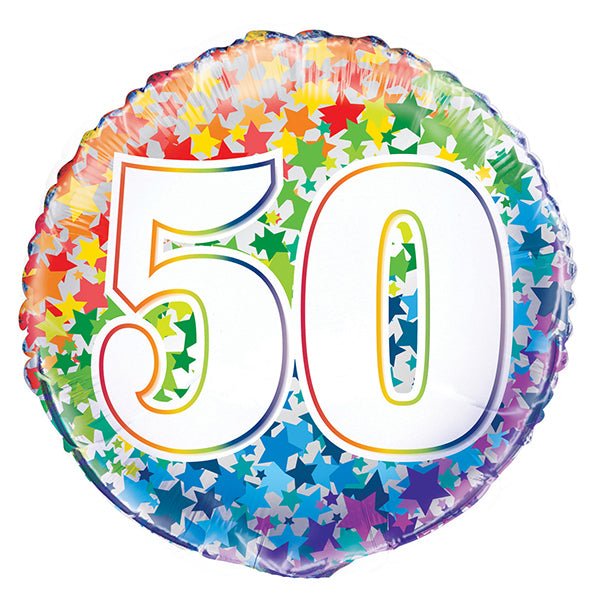 Rainbow Stars "50" Foil Balloon 45cm - The Party Marketplace