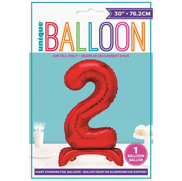 Red "2" Giant Standing Numeral Foil Balloon (76cm) - The Party Marketplace