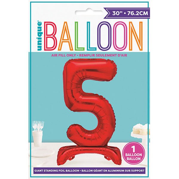 Red "5" Giant Standing Numeral Foil Balloon (76cm) - The Party Marketplace