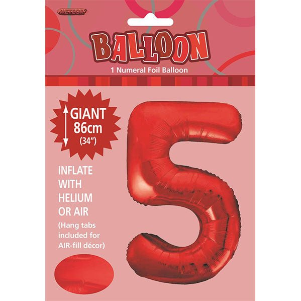 Red "5" Numeral Foil Balloon (86cm) - The Party Marketplace
