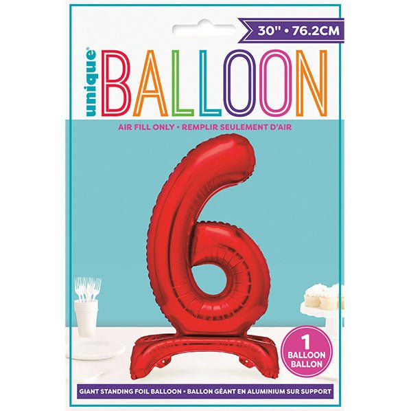 Red "6" Giant Standing Numeral Foil Balloon (76cm) - The Party Marketplace