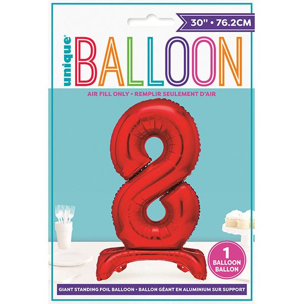 Red "8" Giant Standing Numeral Foil Balloon (76cm) - The Party Marketplace