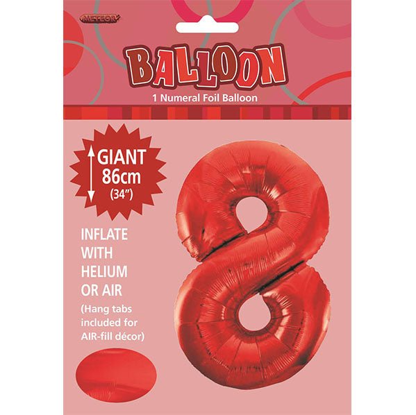 Red "8" Numeral Foil Balloon (86cm) - The Party Marketplace