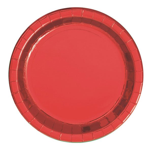 Red Foil Round Paper Plates 18cm (Pack of 8) - The Party Marketplace