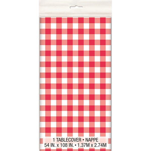 Red Gingham Printed Tablecover 137cm x 274cm - The Party Marketplace
