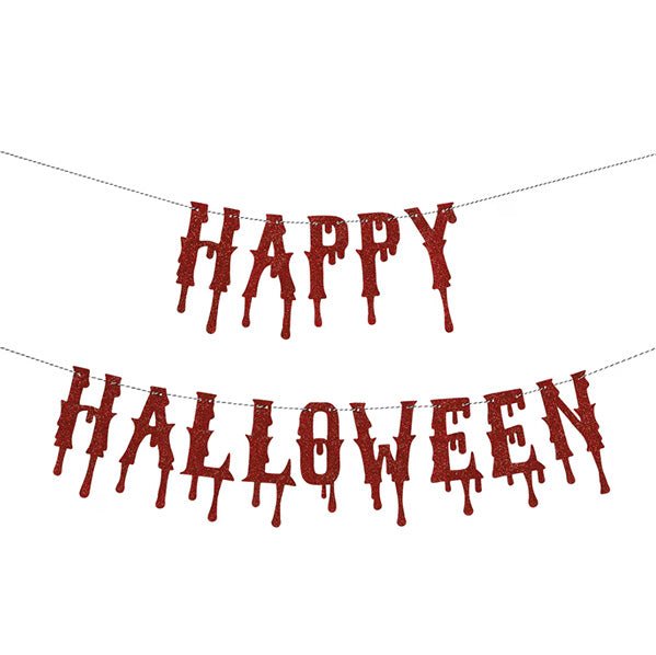 Red Glitter "Happy Halloween" 2 Piece Jointed Banner - 3m - The Party Marketplace