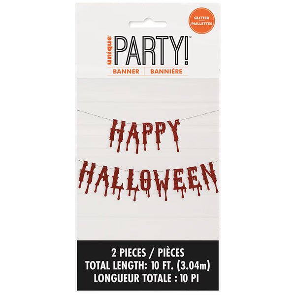 Red Glitter "Happy Halloween" 2 Piece Jointed Banner - 3m - The Party Marketplace