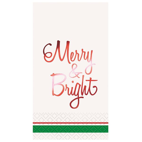Red Merry & Bright Christmas Foil Stamped Guest Napkins (Pack of 16) - The Party Marketplace