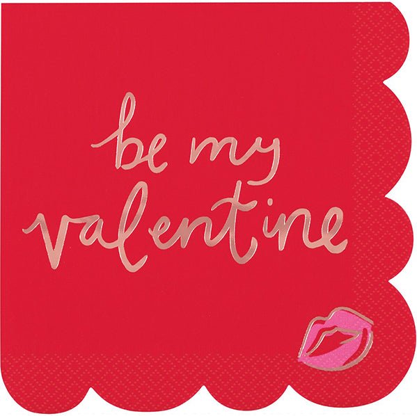 Red & Pink Valentine Foil Stamped Scalloped Edge Luncheon Napkins (Pack of 16) - The Party Marketplace