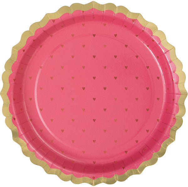 Red & Pink Valentine Mini Hearts Foil Stamped Paper Plates 23cm (Pack of 8) - The Party Marketplace