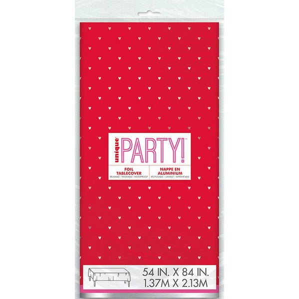 Red & Pink Valentine Printed Foil Tablecover 137cm x 274cm - The Party Marketplace