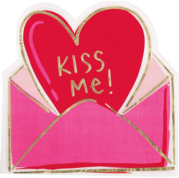 Red & Pink Valentine Shaped Foil Stamped 16 Luncheon Napkins (Pack of 16) - The Party Marketplace