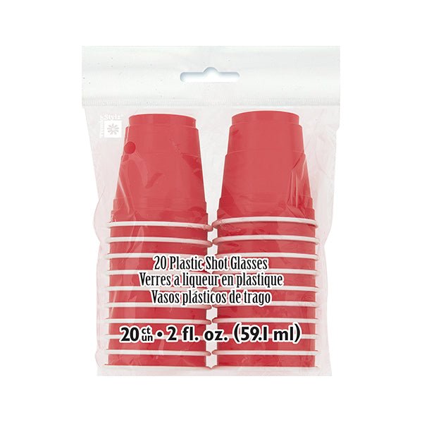 Red Plastic Shot Glasses 59.1ml (Pack of 20) - The Party Marketplace