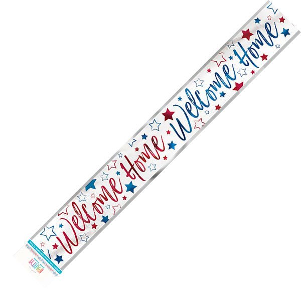 Red, White & Blue "Welcome Home" Foil Banner - 3.65m - The Party Marketplace
