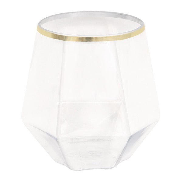 Reusable Plastic Stemless Wine Glass With Gold Foil Stamped Rim (354ml) - The Party Marketplace