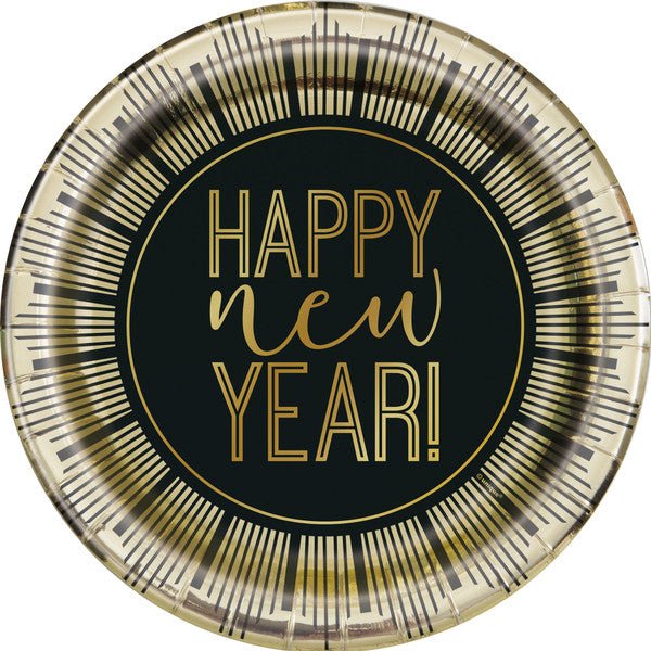 Roaring New Year "Happy New Year" Foil Stamped Paper Plates 18cm (Pack of 8) - The Party Marketplace