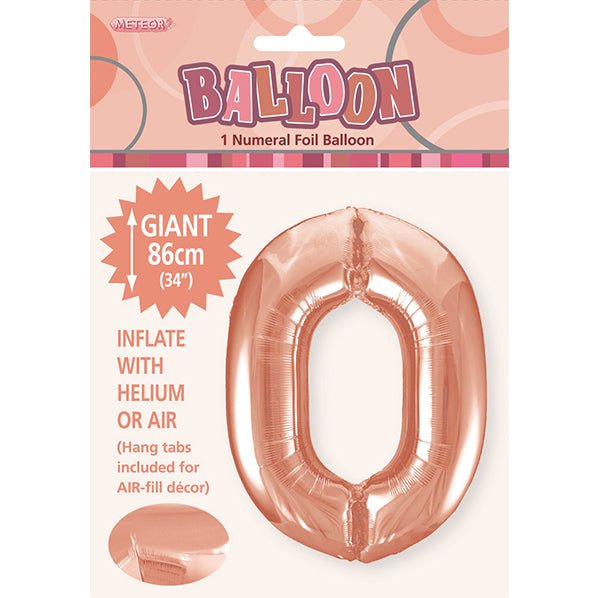 Rose Gold "0" Numeral Foil Balloon (86cm) - The Party Marketplace
