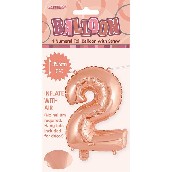 Rose Gold "2" Numeral Foil Balloon (35cm) - The Party Marketplace
