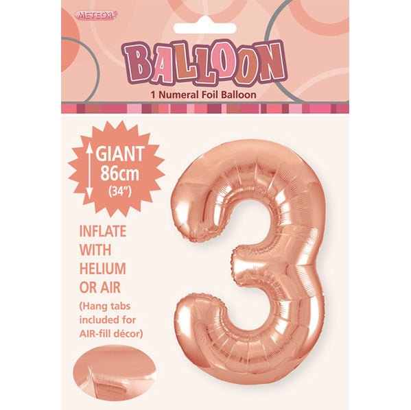 Rose Gold "3" Numeral Foil Balloon (86cm) - The Party Marketplace
